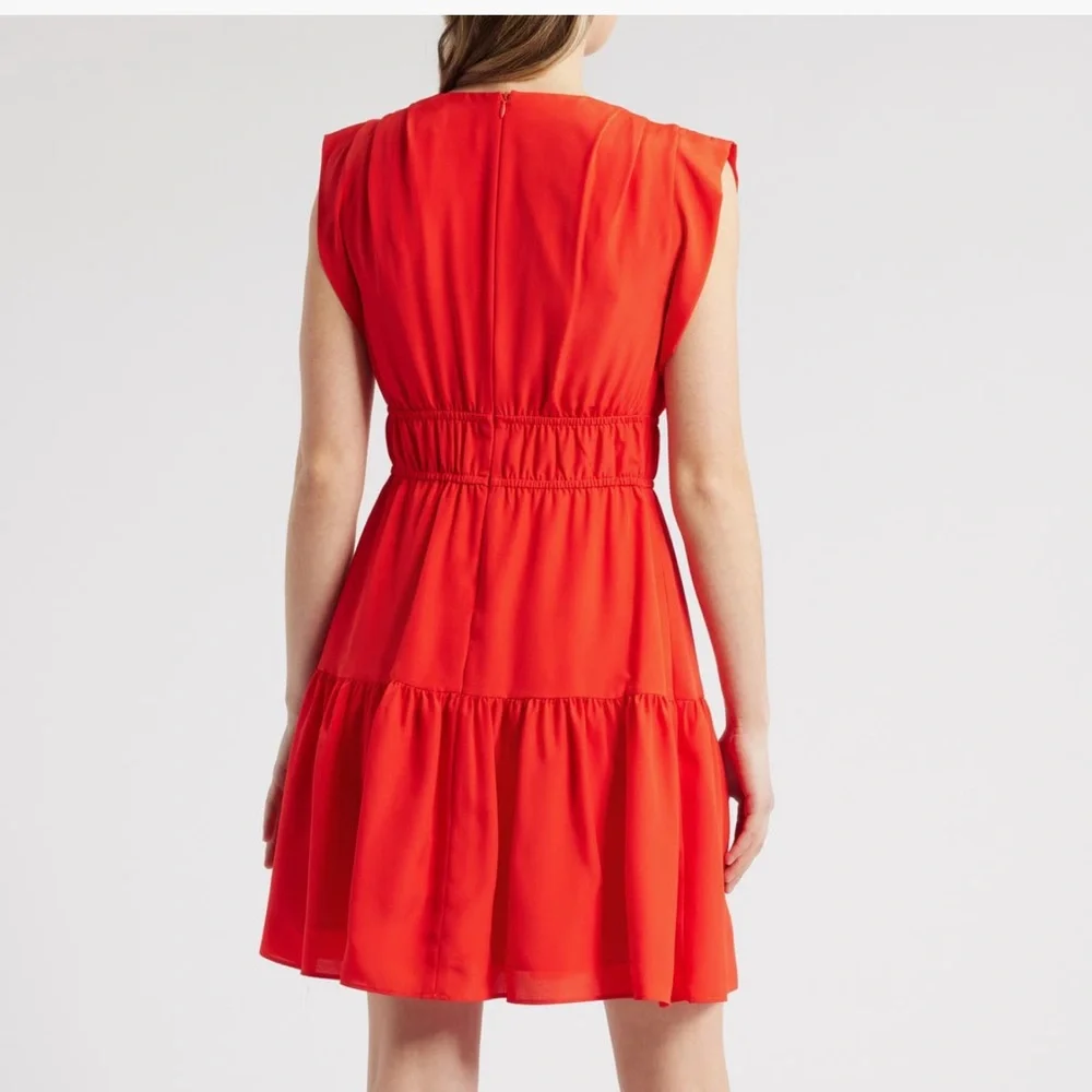 Elegant Obi Gathered Tie Waist Dress in Red NWOT - Picture 7 of 7
